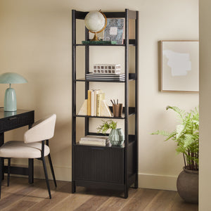 English Elm Walker Edison - Transitional Wide Reeded Bookshelf with Drawers on Bottom for Home Office, Spacious Shelving & Storage Black 75.38 L x 20.38 W x 6 H B185P200193