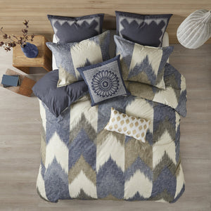 English Elm Full/Queen Alpine Duvet Cover Mini Set — 200TC Cotton Ikat Chevron, OEKO-TEX, Antimicrobial Finish B03596513