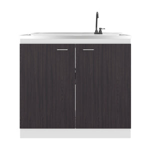 English Elm Napoles Freestanding Utility Sink Cabinet with Stainless Steel Top and Storage Shelves Black & White Print B070S00408