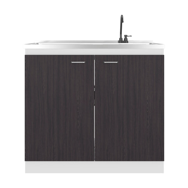 English Elm Napoles Freestanding Utility Sink Cabinet with Stainless Steel Top and Storage Shelves Black & White Print B070S00408