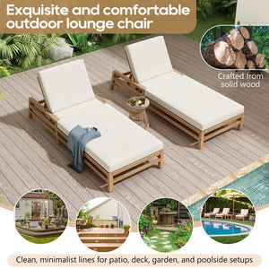 English Elm Trexm Solid Acacia Wood Outdoor Reclining Lounge Chair Set of 2 with Cushions Light Teak TM000033AAD