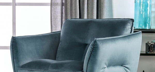 English Elm Teal Velvet Accent Chair with Biscuit Tufting, Chrome X Legs, High-Density Foam, Modern Luxe B2741S00592