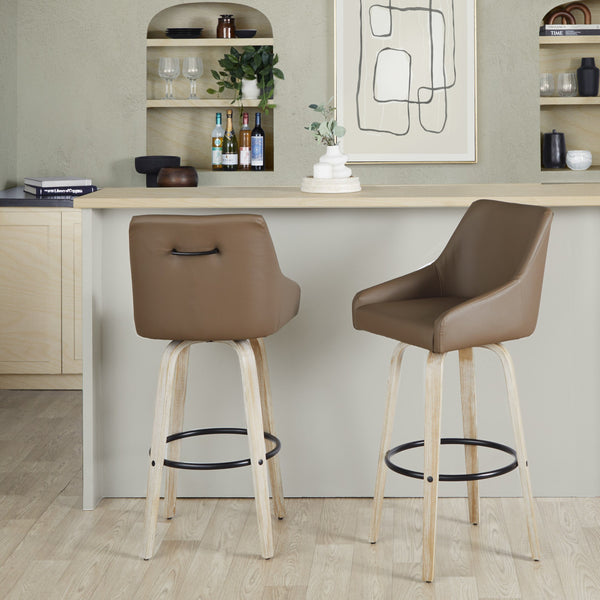English Elm Adjustable Swivel Barstools Mid-century Walnut Faux Leather Kitchen Counter Set of 2 Brown B202S01920