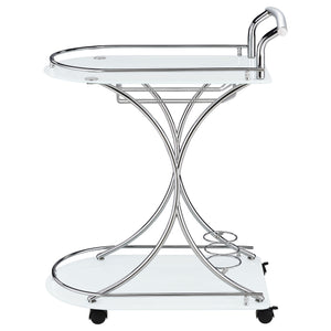 English Elm Allen White Chrome 2-Tier Bar Cart with Glass Shelves, Stemware & 3-Bottle Wine Rack for Stylish Entertaining B062P328689