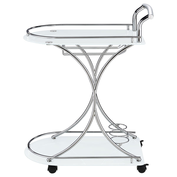 English Elm Allen White Chrome 2-Tier Bar Cart with Glass Shelves, Stemware & 3-Bottle Wine Rack for Stylish Entertaining B062P328689