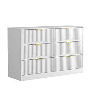 English Elm Modern Six Drawer Chest with Wavy Textured Fronts Sleek Matte Storage for Any Room White W409P307526