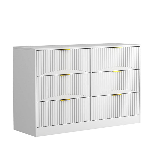 English Elm Modern Six Drawer Chest with Wavy Textured Fronts Sleek Matte Storage for Any Room White W409P307526