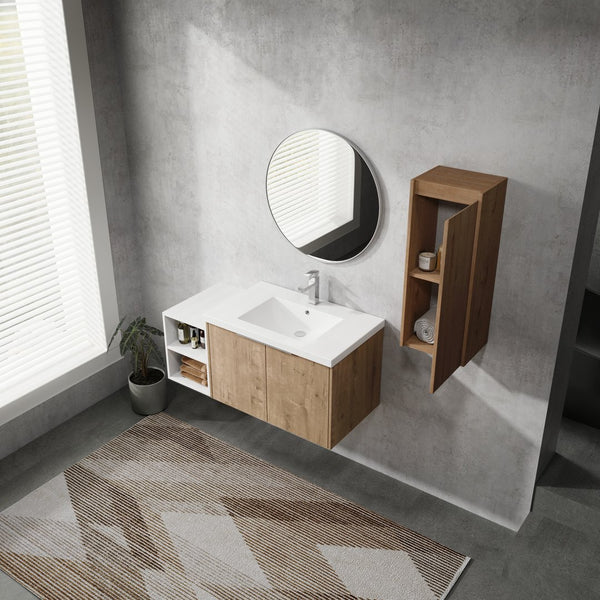 English Elm 42" Wall-Mounted Bathroom Vanity Set With Integrated Sink & Soft-Close Doors For Modern Spaces W999S00234