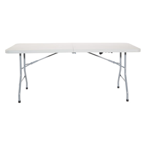 OSP Home Furnishings 6' Center Fold Resin Top Portable Table with Powder Coated Frame for Indoor Outdoor Use BT6FQ