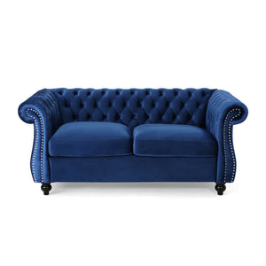 English Elm Christopher Knight Home® - LOVESEAT Plush Velvet Tufted Diamond Stitch with Nailhead Trim and Scrolled Arms for Luxe Comfort Navy Blue 63045.00NVLTNBLU