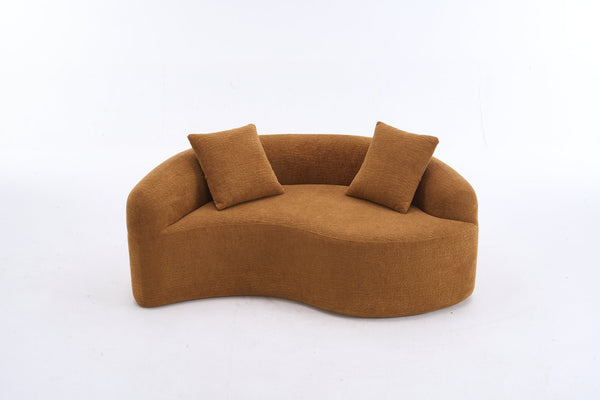 English Elm LY-042 Zen-Inspired S-Curved Dual-Depth Loveseat with Chenille Upholstery, Ready-to-Use Comfort Orange W2231P329720