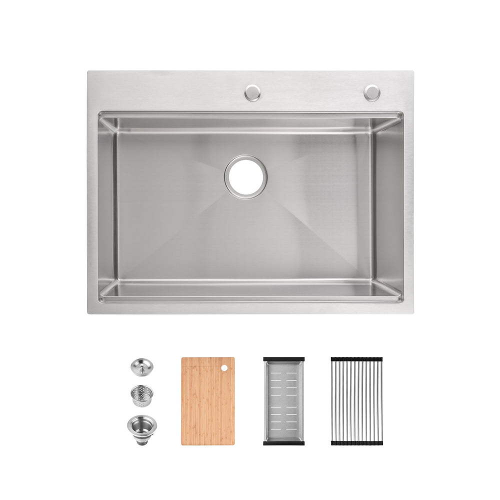 English Elm Stainless Steel Single Bowl Drop-in Kitchen Sink with Cutting Board and Colander T3177P296188