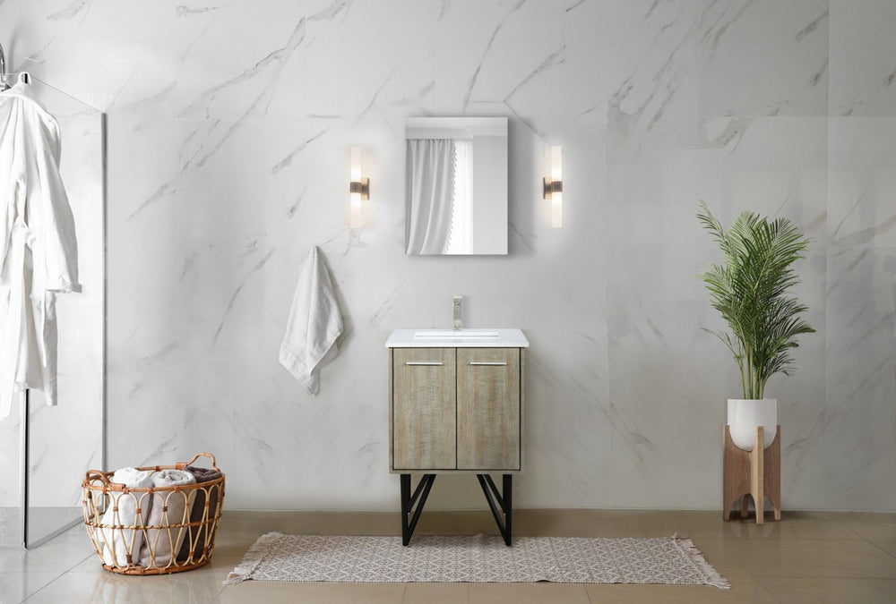 English Elm Rustic Acacia Bath Vanity With White Quartz Top & Soft-Close Doors, Includes 18" Mirror For Style B2731S01381-GIGA