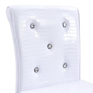 English Elm A Set of 2 Crocodile Embossed Pvc Barstools with Crystal Clasp Detail for Home Bars White W3875P383108