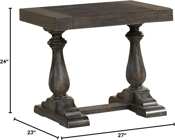 English Elm Transitional Solid Wood End Table Distressed Finish Rustic Living Room Sofa Side Gray B011P427259