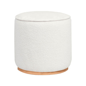 English Elm Faux Sheepskin Round Ottoman Plush Ivory Accent Seat with Wood Grain Metal Base B016P384724