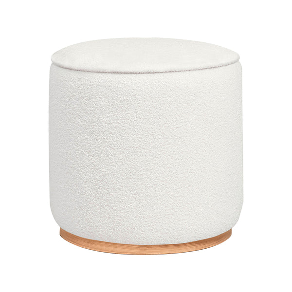 English Elm Faux Sheepskin Round Ottoman Plush Ivory Accent Seat with Wood Grain Metal Base B016P384724
