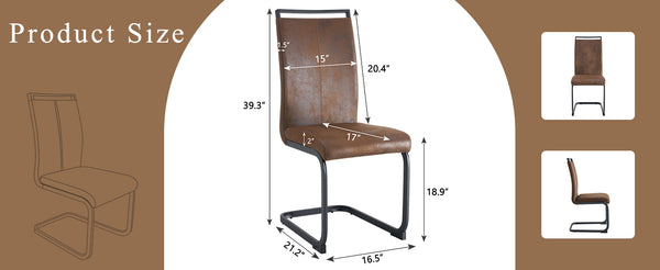 English Elm Set of 2 Vintage Brown Suede Fabric High Back Dining Chairs with Black Metal Frame W1151P324742