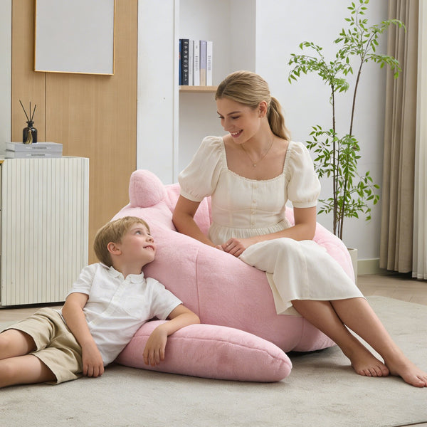 English Elm Cat-shaped Bean Bag Sofa with Sculptural Tail Armrest for Playful Living Spaces Pink W2311P457294