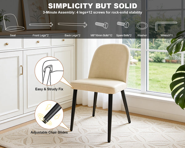 English Elm Beige Pu Leather Armless Dining Chair Set of 4 with Matte Black Iron Legs Modern Beige T3967P497816