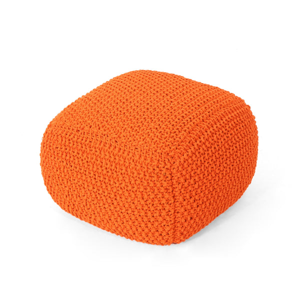 English Elm Christopher Knight Home® - Hollis Handcrafted Knitted Cotton Pouf Cube - 100% Cotton Orange Ottoman, Cozy Accent Seat 20x16 62658.00ORG