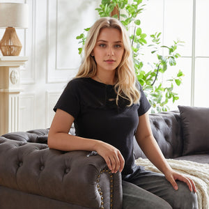 English Elm Fx Elegant 3-Seater Chesterfield Sofa With Tech Fabric, Rolled Arms & Cushions For Modern Living Spaces W1926S00034