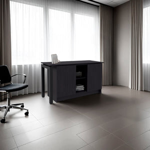 English Elm Wenge Finish Home Office Desk with Dual Open Shelves for Modern Workspace Storage B062S01851