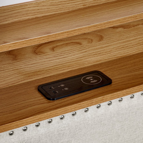 English Elm Twin Size Upholstered Sofa Bed With Led Lighting, Wireless Charging & Storage Drawers In Beige W1413S00056-GIGA