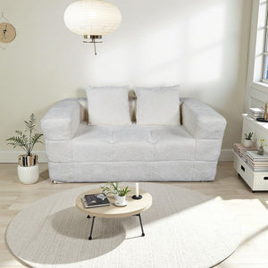 English Elm Bean Bean Bag Loveseat Sofa Couch Boneless Cloud Comfort with Tufted Corduroy, Durable Foam Support Milk White W3795P358122