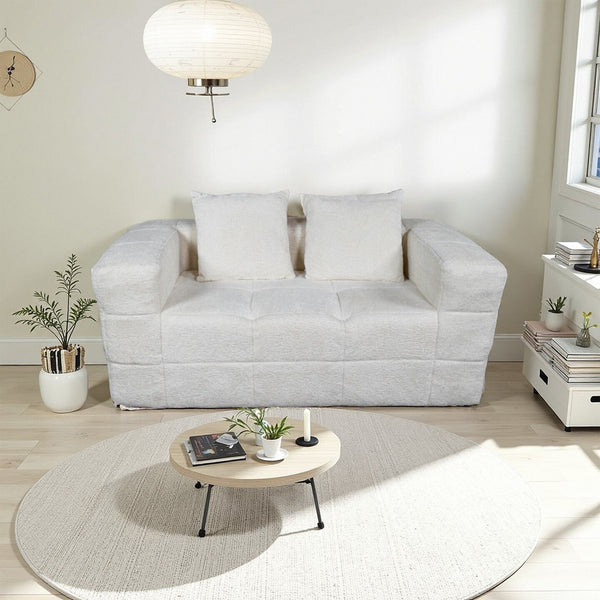 English Elm Bean Bean Bag Loveseat Sofa Couch Boneless Cloud Comfort with Tufted Corduroy, Durable Foam Support Milk White W3795P358122