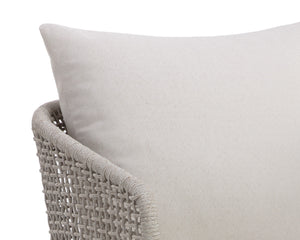 Sunpan Capri Outdoor Dining Armchair - Stylish, Durable Teak & Greymix Weave for Ultimate Comfort & Elegance Drift Brown / Palazzo Cream