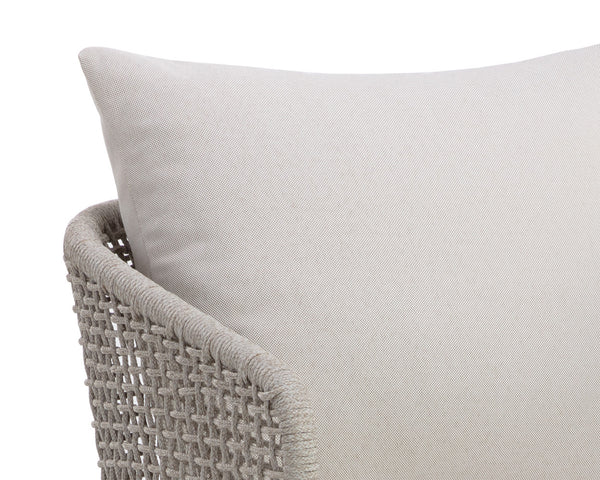 Sunpan Capri Outdoor Dining Armchair - Stylish, Durable Teak & Greymix Weave for Ultimate Comfort & Elegance Drift Brown / Palazzo Cream