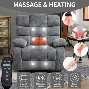 English Elm Lift Power Recliner Chenille Chair Dual Motor Massage Heat 350 Lb Capacity Living Room Grey W3224P288618