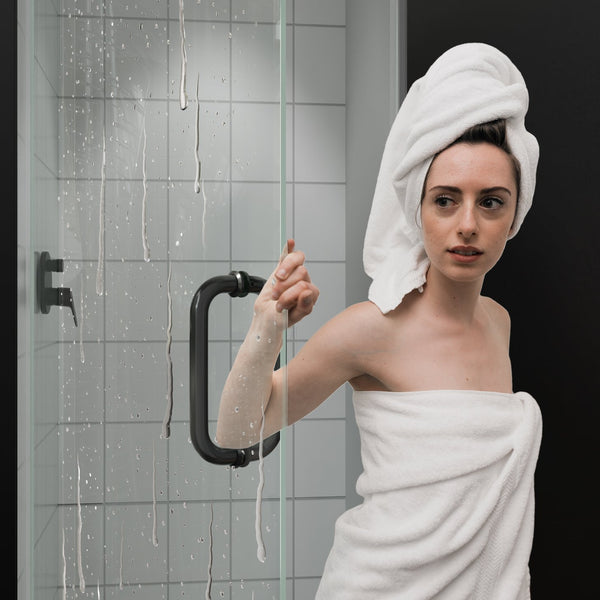 English Elm 28" Frameless Pivot Shower Door Tempered Glass Matte Black Hinged Spa Bath W637P348845