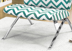 English Elm Accent Chair Wide Upholstered Seat with Chevron Pattern, High-Density Foam Comfort, Chrome Legs Modern Teal 32 L x 29 W x 13 H B2710P220001