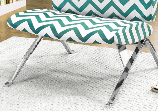 English Elm Accent Chair Wide Upholstered Seat with Chevron Pattern, High-Density Foam Comfort, Chrome Legs Modern Teal 32 L x 29 W x 13 H B2710P220001