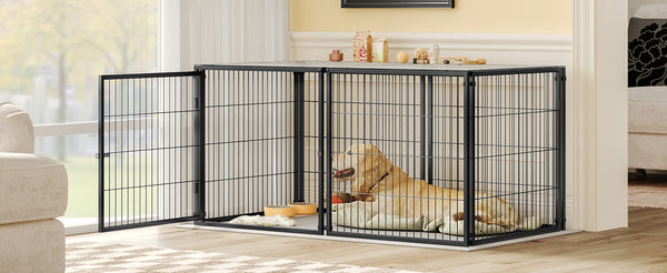 English Elm Large Iron Wire Dog Kennel with Top Cover Modular Indoor Pet Enclosure Matte Black W1820P456878