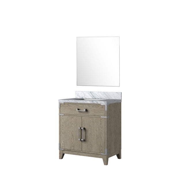 English Elm Grey Oak Single Bath Vanity With Carrara Marble Top & Mirror - 30" W Stylish Storage Solution B2731S01456