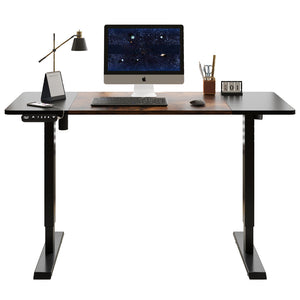 English Elm 55"×24" Electric Sit Stand Desk Steel Frame with Memory Presets and Usb-c Charging Port Black+Brown W614P376260