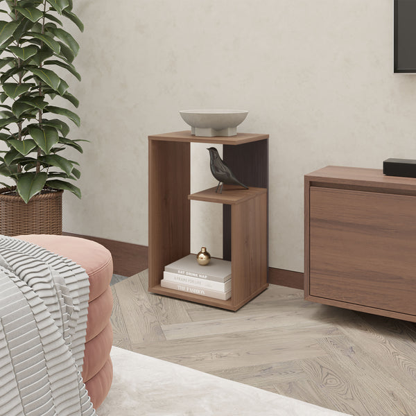 English Elm Fm Furniture Vega Side Table – Stylish Melamine Open Storage In Light Oak & Wengue For Small Spaces B128P293876