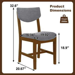 English Elm 4-piece Farmhouse Solid Wood Dining Chairs Upholstered Gray Fabric Curved Back Seating Walnut N752P368504D