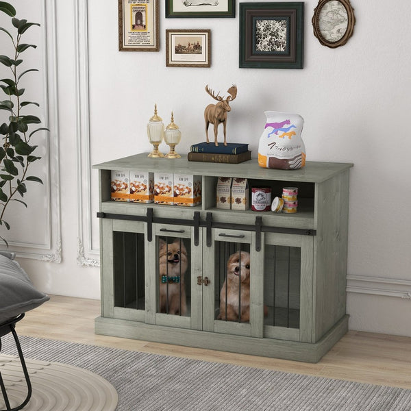 English Elm Pawhut Stylish Dog Crate Furniture & Storage Console For Large Dogs Or Two Small Pets, Gray Finish W2225P217163-GIGA