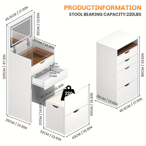 English Elm Dressing Table Set with Led Lit Flip Mirror Hidden Stool and Dual Drawers for Small Spaces W5252P447369