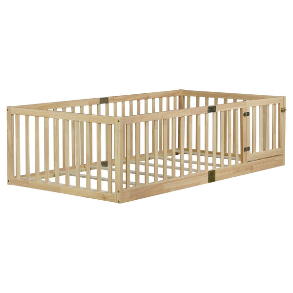 English Elm Twin House Frame Floor Bed Rubberwood with Roof Canopy and Safety Rails for Kids Natural W504P429539