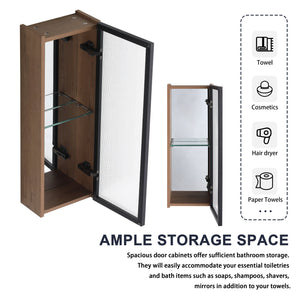 English Elm 30'' Wall Mounted Mirror Cabinet Black Aluminum Acrylic Door Floating Bathroom Storage W999S00538