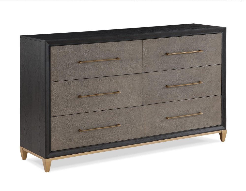 English Elm 1pc Modern Geometric Chest of Drawers with High-Gloss Finish, Sleek Hardware, Spacious Storage and Style Brown 69.13 L x 20.88 W x 40 H B2741P325733