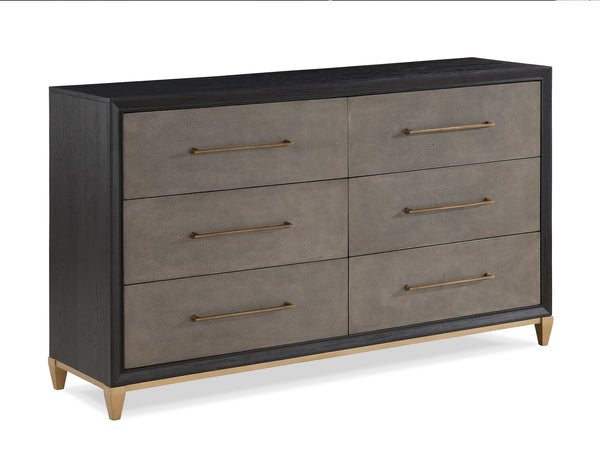 English Elm 1pc Modern Geometric Chest of Drawers with High-Gloss Finish, Sleek Hardware, Spacious Storage and Style Brown 69.13 L x 20.88 W x 40 H B2741P325733