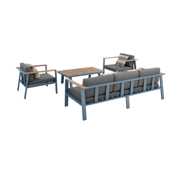 English Elm Ivano Modern 4-Piece Outdoor Patio Set Gray with Teak Accents, Water-Resistant Olefin Cushions B2736P354362