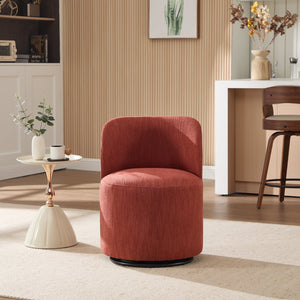 English Elm Set Swivel Barrel Accent Chair Armless Linen Upholstered Compact Seat for Dining Vanity Bedroom Orange W3244P454057
