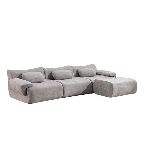 English Elm Modular Chenille Deep Seat Sectional Sofa with Bamboo Frame for Living Room Lounge Grey W1829S00072